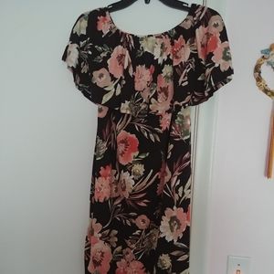 Black floral off the shoulder body con dress